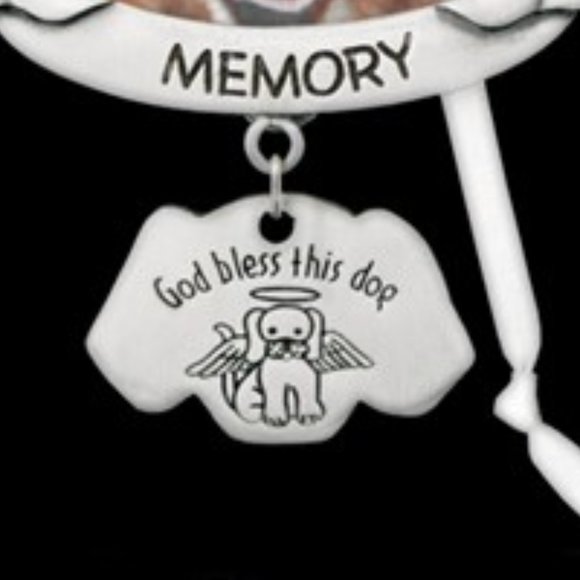 In Loving Memory Dog Angel Memorial Silver-tone Ornament Holds 2 inch Photo - Picture 3 of 3